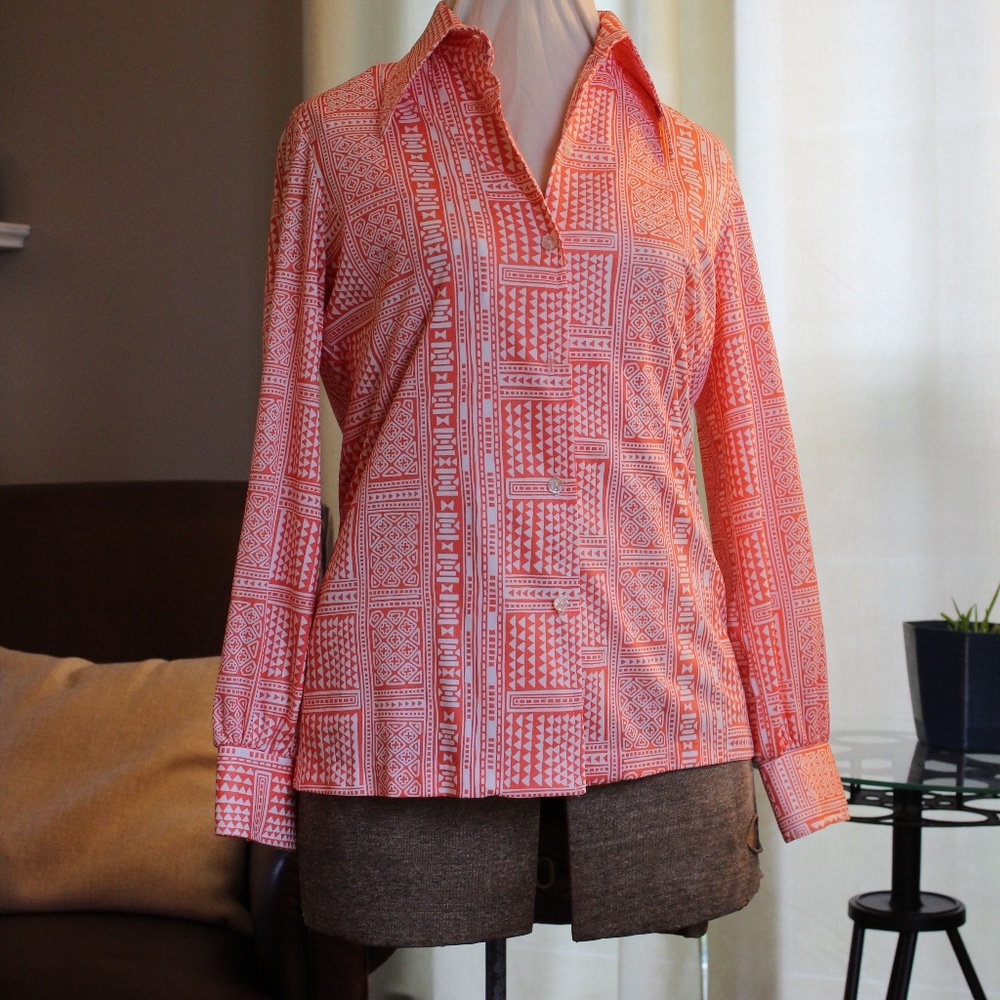 Vintage Retro Orange/White Blouse